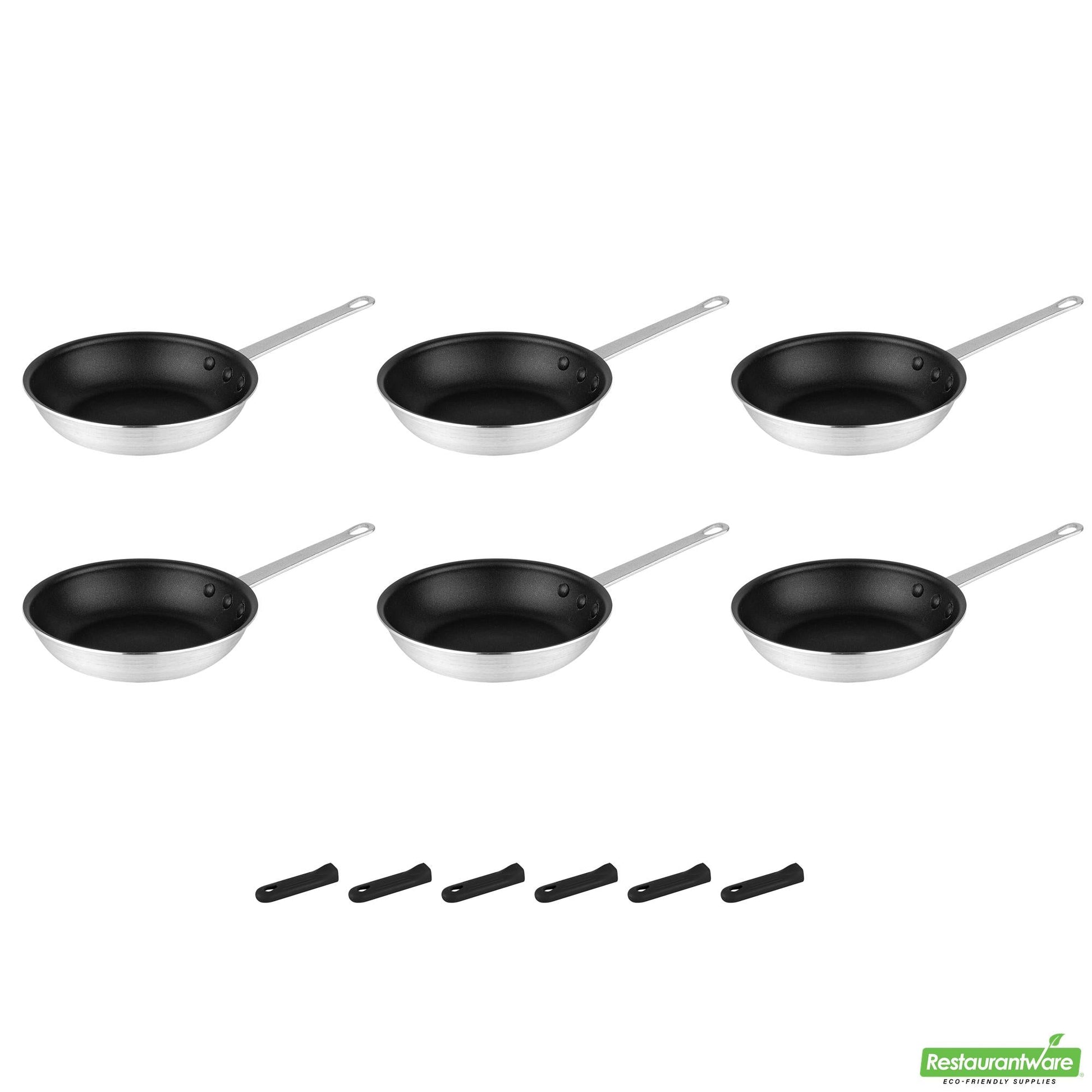 Wholesale Restaurantware Bundle: 6 Aluminum 9" Non-Stick Fry Pans and 6 Black Sleeves- Bulk