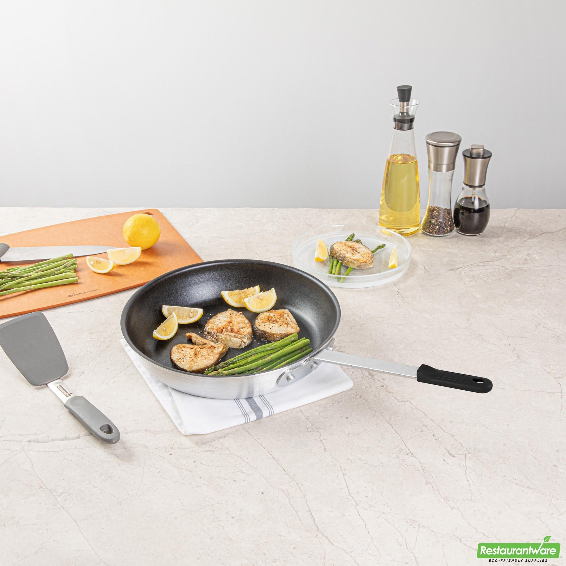 Wholesale Restaurantware Bundle: 1 Aluminum 12" Non-Stick Fry Pan and 1 Black Sleeve- Bulk