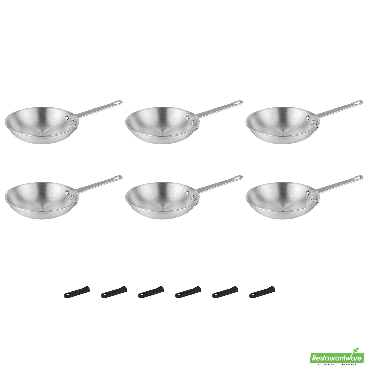 Wholesale Restaurantware Bundle: 6 Aluminum 8" Fry Pans and 6 Black Sleeves- Bulk