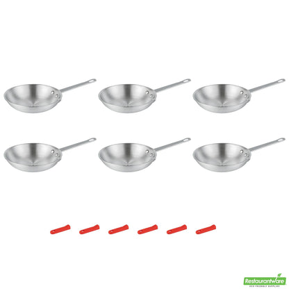 Wholesale Restaurantware Bundle: 6 Aluminum 8" Fry Pans and 6 Red Sleeves- Bulk