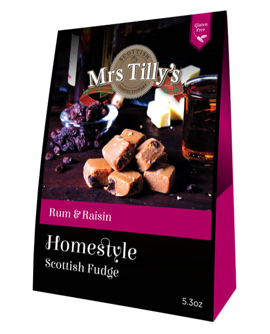 Wholesale Mrs. Tilly's Rum & Raisin Fudge, Carton 5.29oz (150g)- Bulk