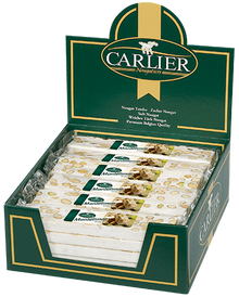 Wholesale Carlier Display With Pure Montelimar Nougat With Almond Bars 5.29 Oz. / 150G Each Bar- Bulk
