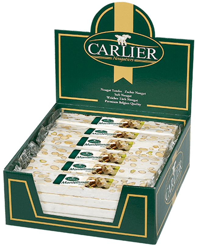 Wholesale Carlier Display with 24 pure Nougat de Montélimar with Almond Bars 5.29 OZ- Bulk