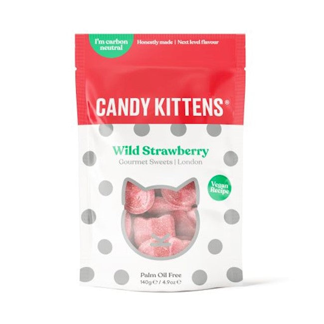 Wholesale Candy Kittens Wild Strawberry 140 grams / 4.9 ounces Pouches in display case of 10 4.9 OZ- Bulk