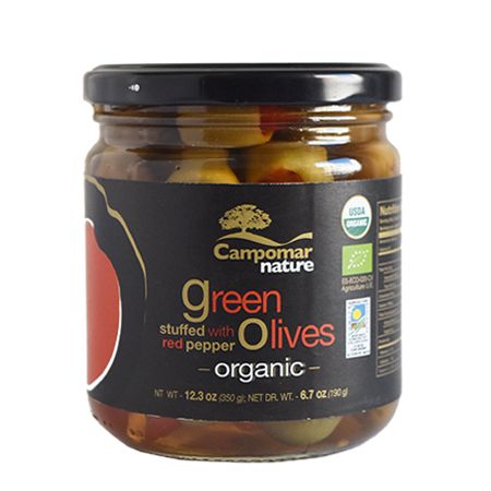 Wholesale Campomar Nature Organic Green Olives Stuffed w/Pepper . ()- Bulk