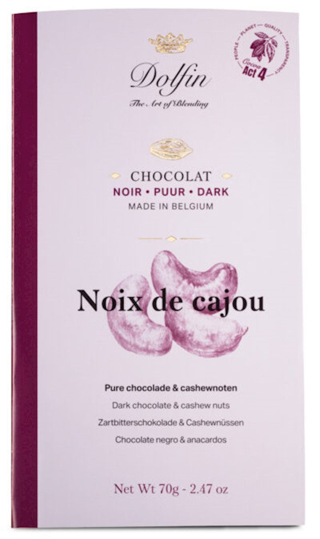 Wholesale Dolfin 70 grams Dark Chocolate with Cashew Nuts 2.5 OZ- Bulk