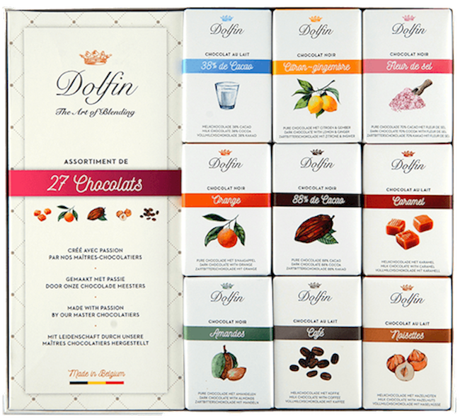 Wholesale Dolfin Clear Gift Box with 27 Assorted 0.35 Ounce Bars 9.5 OZ- Bulk