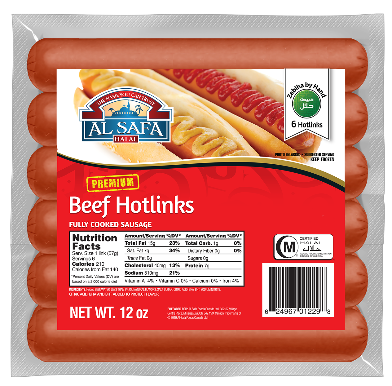 Wholesale Al Safa Halal Beef HotLinks 12oz- Bulk