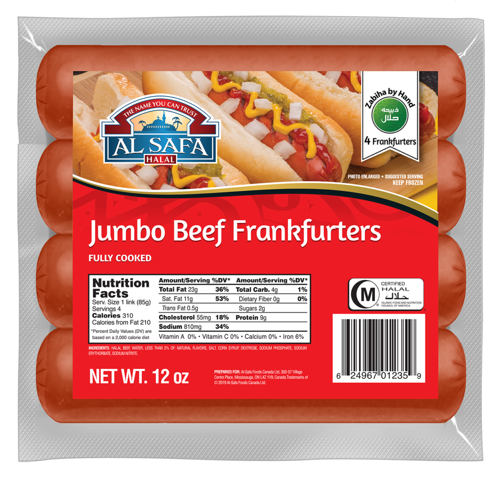 Wholesale Al Safa Halal Jumbo Beef Frankfurters 12oz- Bulk