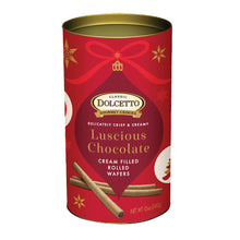 Wholesale Dolcetto Luscious Chocolate Seasonal Wafer Rolls 12 Oz Tin- Bulk