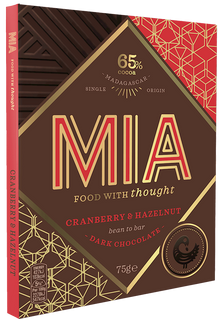 Wholesale Mia Cranberry & Hazelnut 65% Dark Chocolate Bar 2.65 Oz. (75G.)- Bulk