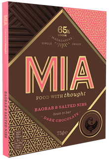 Wholesale MIA Baobab and Salted Cocoa Nibs 65% Dark Chocolate Bar 2.65 OZ- Bulk