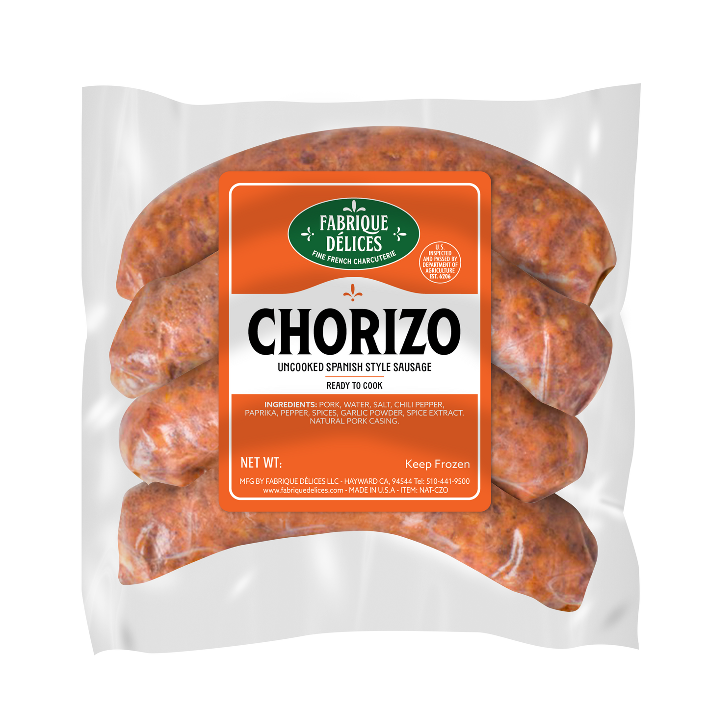 Wholesale Fabrique Delices All Natural Chorizo Sausage (4 Links, 1 LB Pack)- Bulk