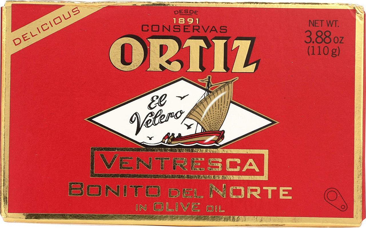 Wholesale Conservas Ortiz Bonito del Norte Ventresca Tuna Belly in Olive Oil, 110g Tin- Bulk