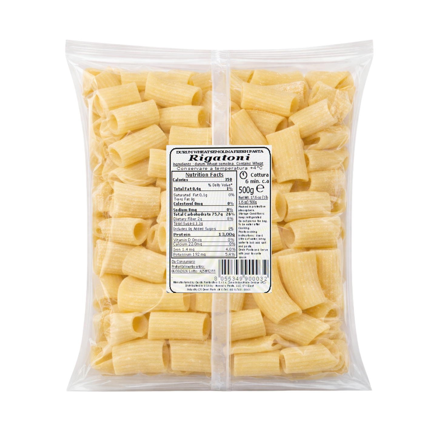 Wholesale Nonna's Fresh Pasta Rigatoni- Bulk