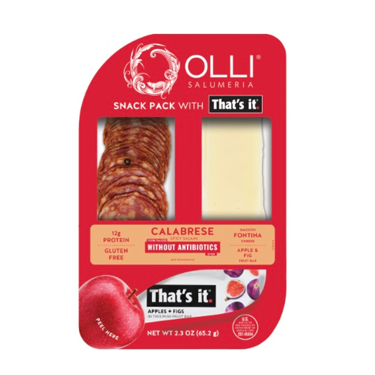 Wholesale Olli Salumeria Americana Calabrese Spicy Salami, Fontina Cheese, and That's It. Apple + Fig Bar Snack Pack 2.3 OZ- Bulk