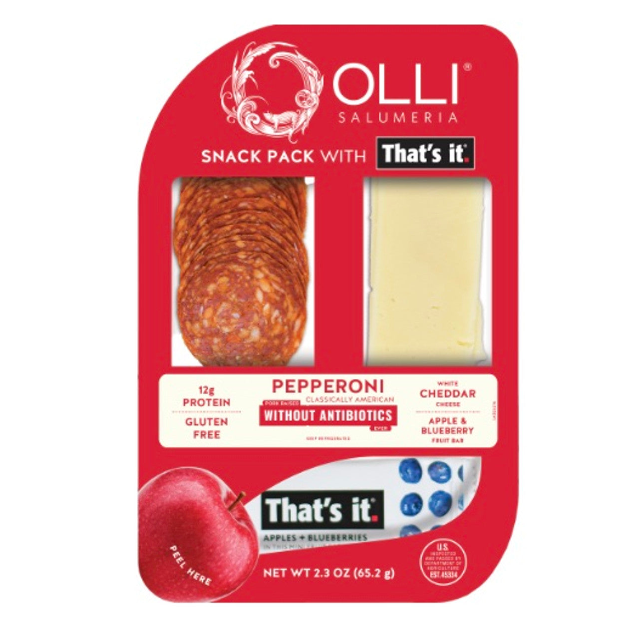 Wholesale Olli Salumeria Americana Snack Pack: Pepperoni, Cheddar & That's It Blueberry Bar, 2.3 OZ- Bulk