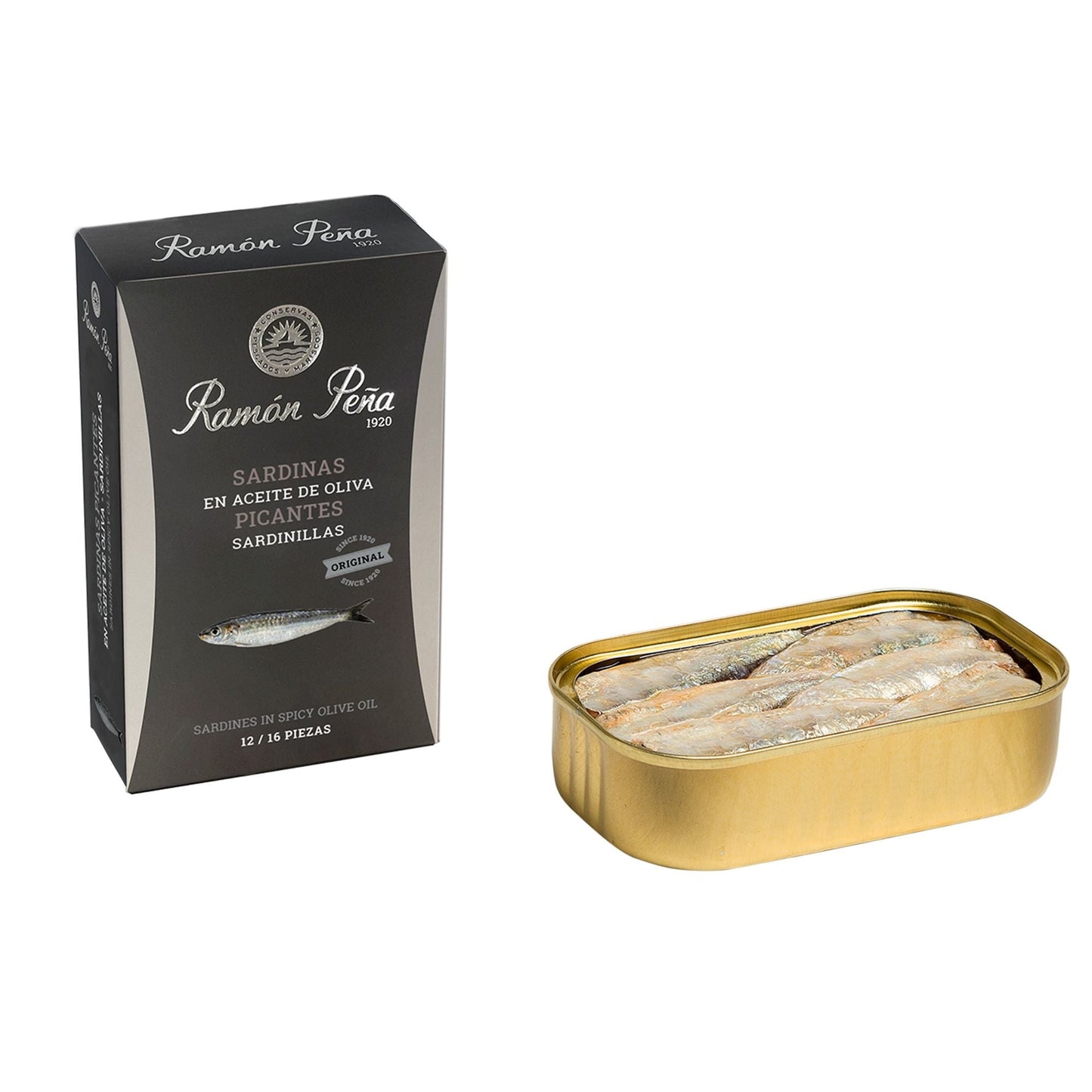 Wholesale Ramon Pena Silver Small sardines in Olive Oil (12/16) ().- Bulk