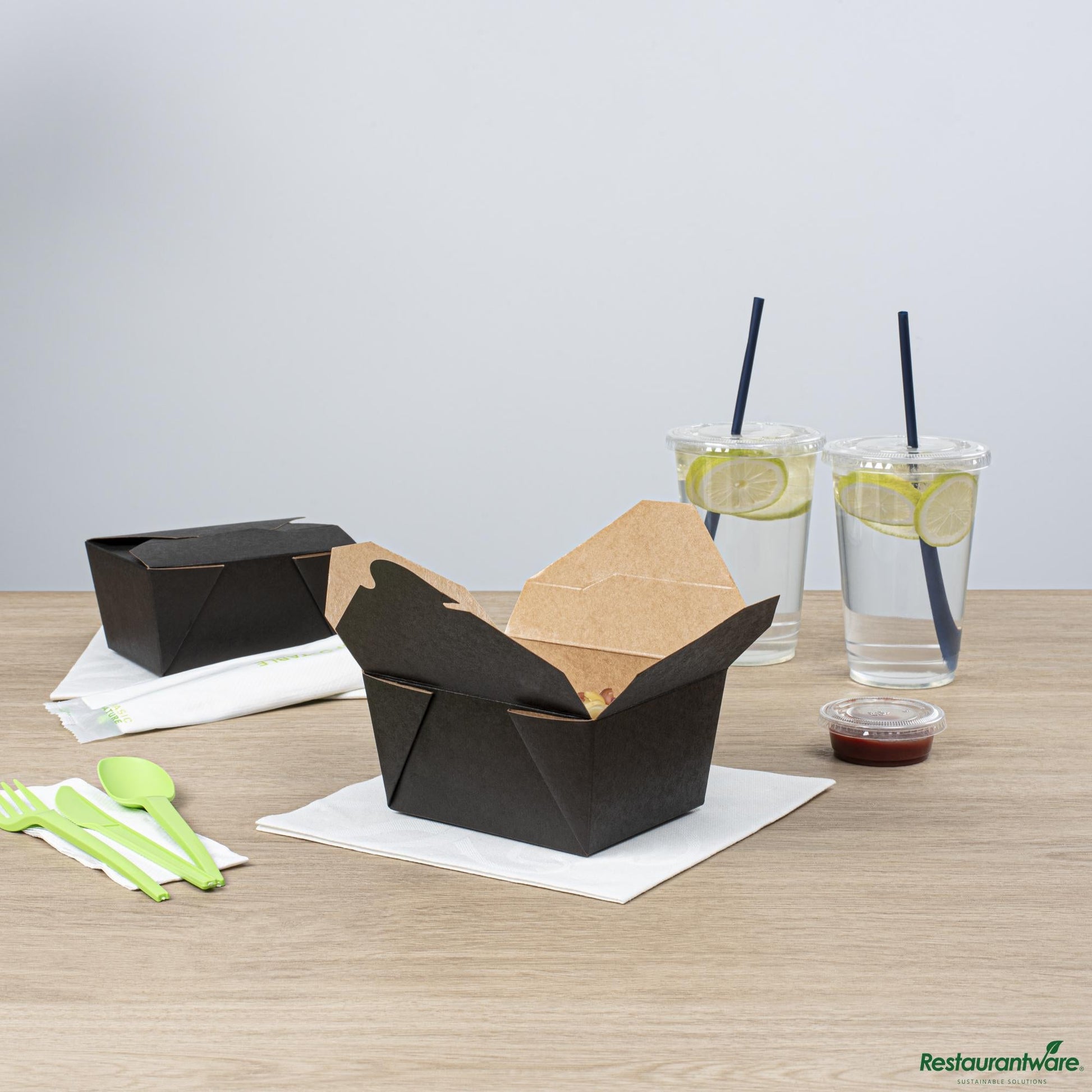 Wholesale Restaurantware Bio Tek 30 Oz Rectangle Black Paper #1 Bio Box Take Out Container - 5" X 4" X 2 1/2"- Bulk