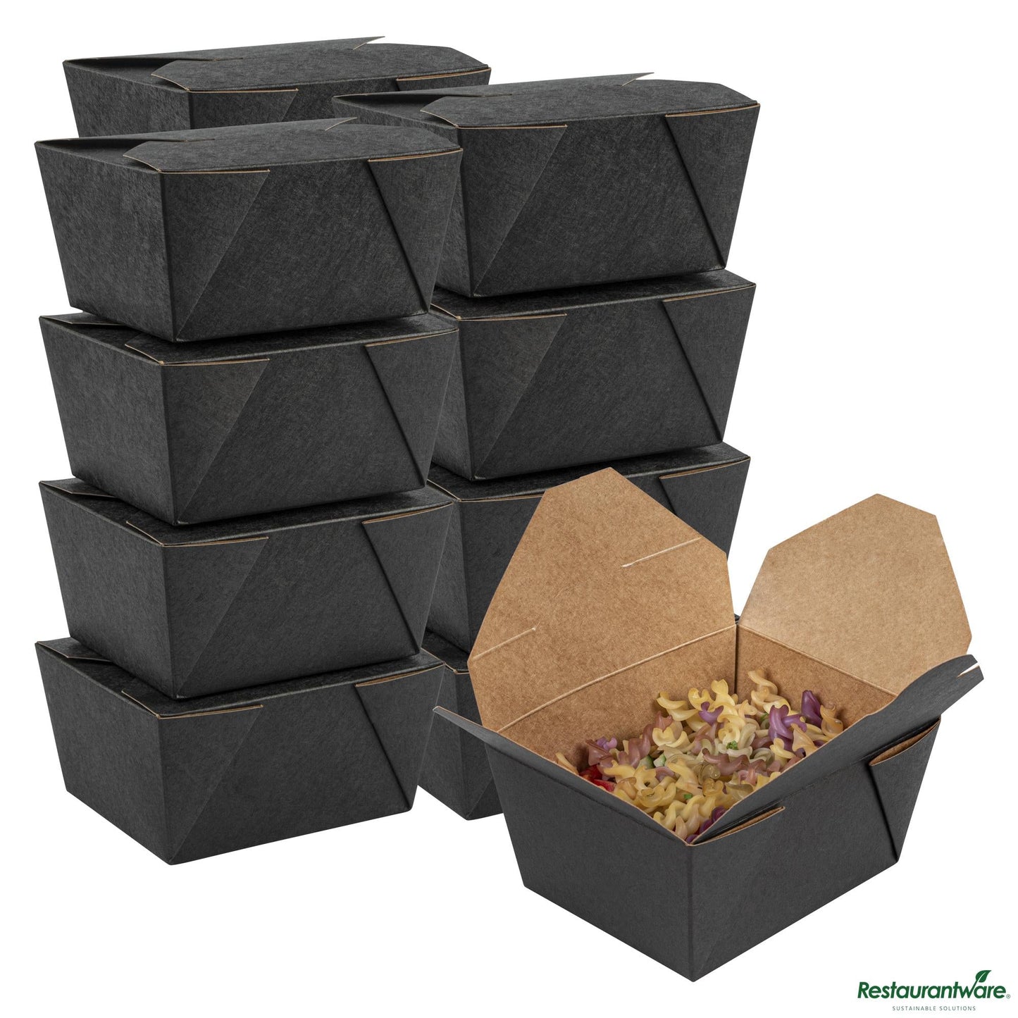 Wholesale Restaurantware Bio Tek 30 Oz Rectangle Black Paper #1 Bio Box Take Out Container - 5" X 4" X 2 1/2"- Bulk