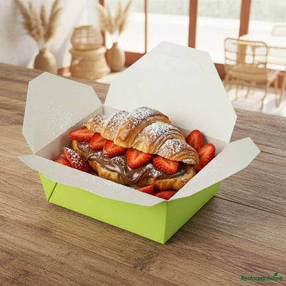 Wholesale Restaurantware Bio Tek 45 Oz Rectangle Eco Green Paper #8 Bio Box Take Out Container - 6 3/4" X 5 1/2" X 2 1/2"- Bulk