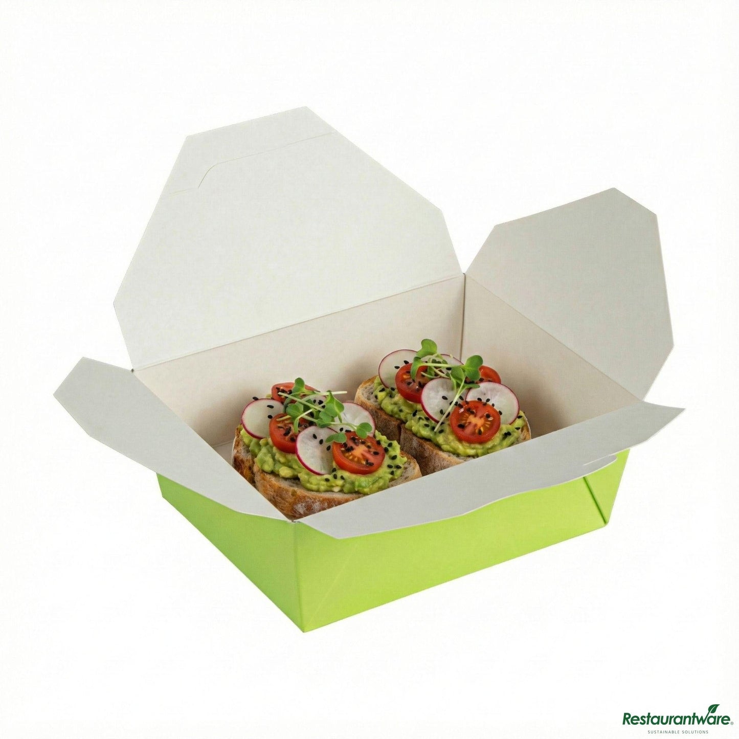 Wholesale Restaurantware Bio Tek 45 Oz Rectangle Eco Green Paper #8 Bio Box Take Out Container - 6 3/4" X 5 1/2" X 2 1/2"- Bulk