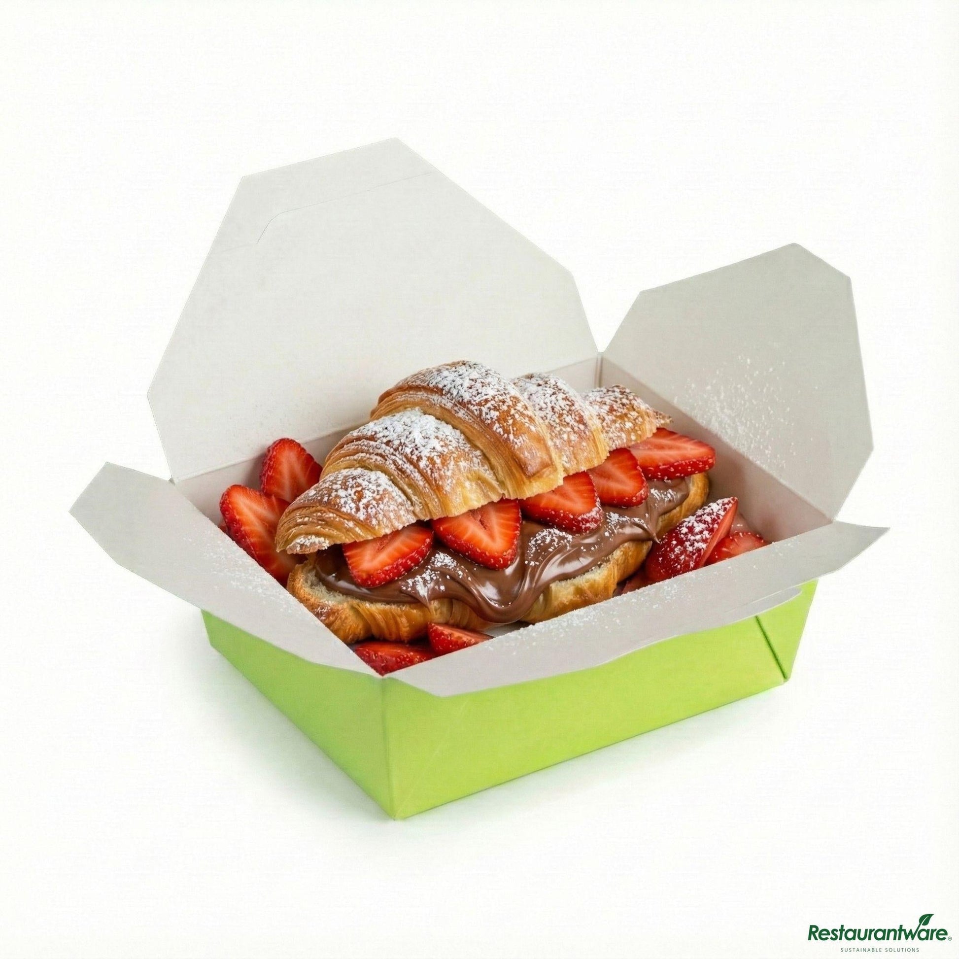Wholesale Restaurantware Bio Tek 45 Oz Rectangle Eco Green Paper #8 Bio Box Take Out Container - 6 3/4" X 5 1/2" X 2 1/2"- Bulk