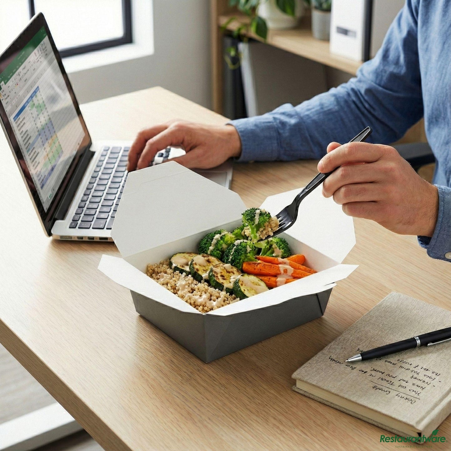 Wholesale Restaurantware Bio Tek 45 Oz Rectangle Gray Paper #8 Bio Box Take Out Container - 6 3/4" X 5 1/2" X 2 1/2"- Bulk