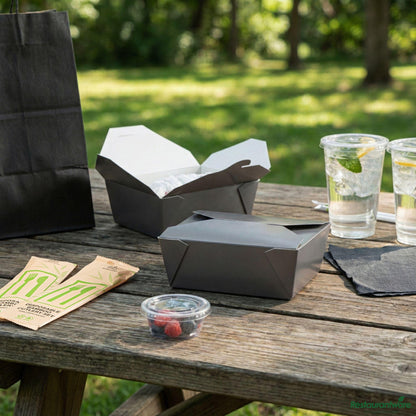 Wholesale Restaurantware Bio Tek 45 Oz Rectangle Gray Paper #8 Bio Box Take Out Container - 6 3/4" X 5 1/2" X 2 1/2"- Bulk
