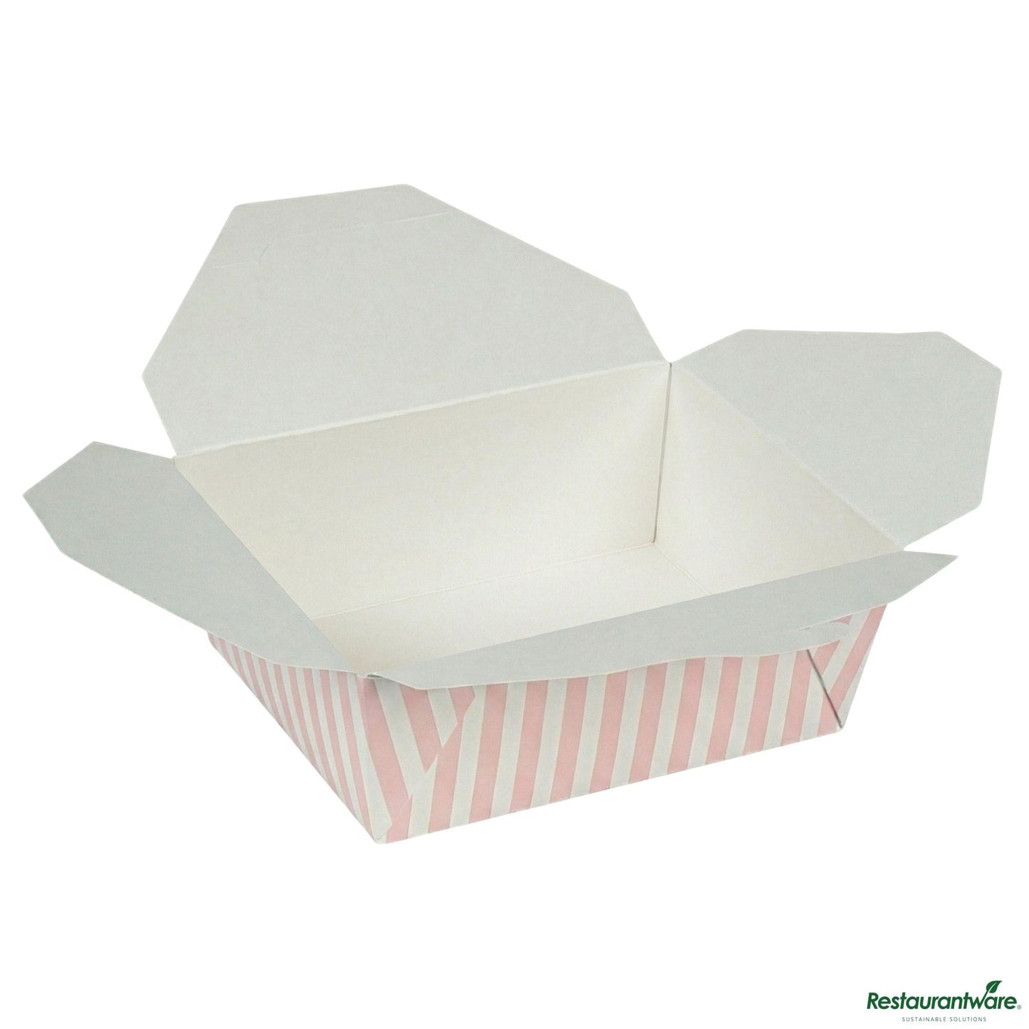 Wholesale Restaurantware Bio Tek 45 Oz Rectangle Pink and White Stripe Paper #8 Bio Box Take Out Container - 6 3/4" X 5 1/2" X 2 1/2"- Bulk