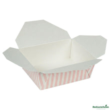 Wholesale Restaurantware Bio Tek 45 Oz Rectangle Pink and White Stripe Paper #8 Bio Box Take Out Container - 6 3/4" X 5 1/2" X 2 1/2"- Bulk