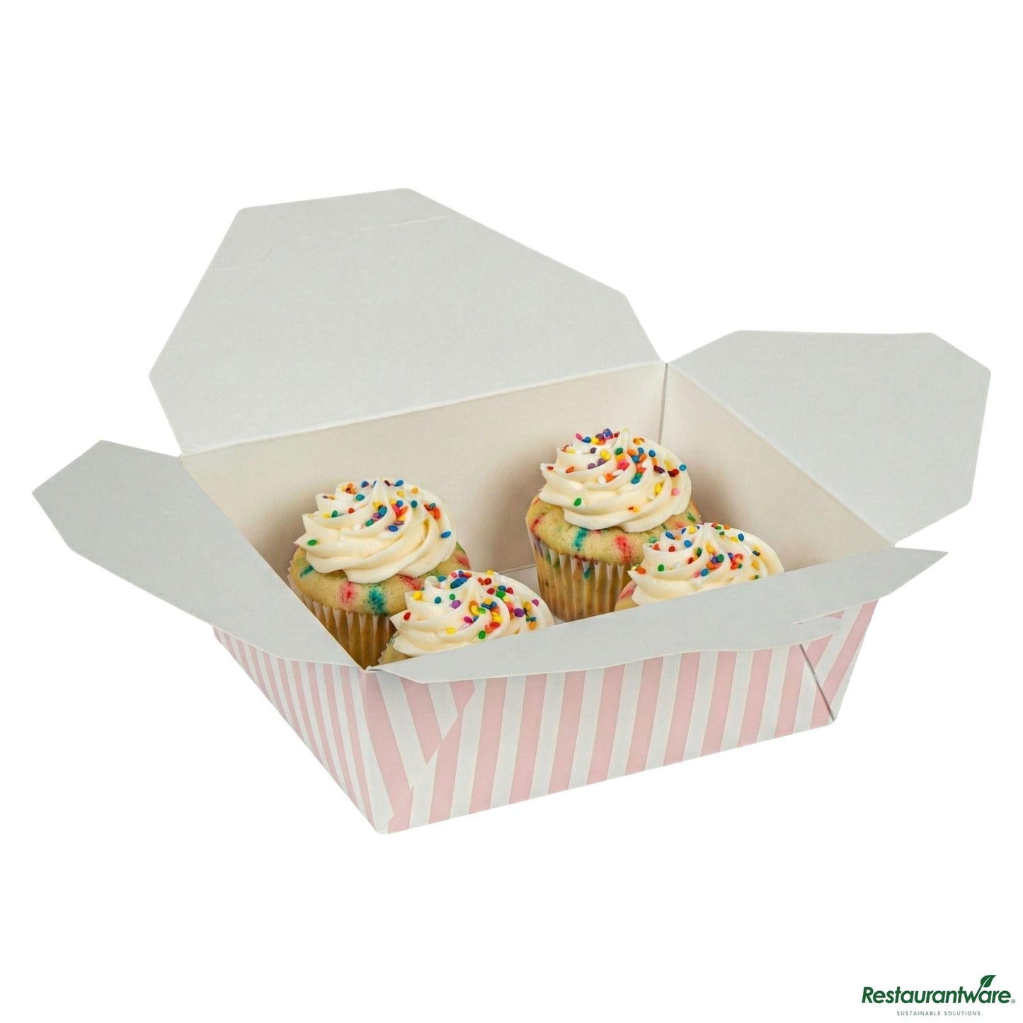 Wholesale Restaurantware Bio Tek 45 Oz Rectangle Pink and White Stripe Paper #8 Bio Box Take Out Container - 6 3/4" X 5 1/2" X 2 1/2"- Bulk