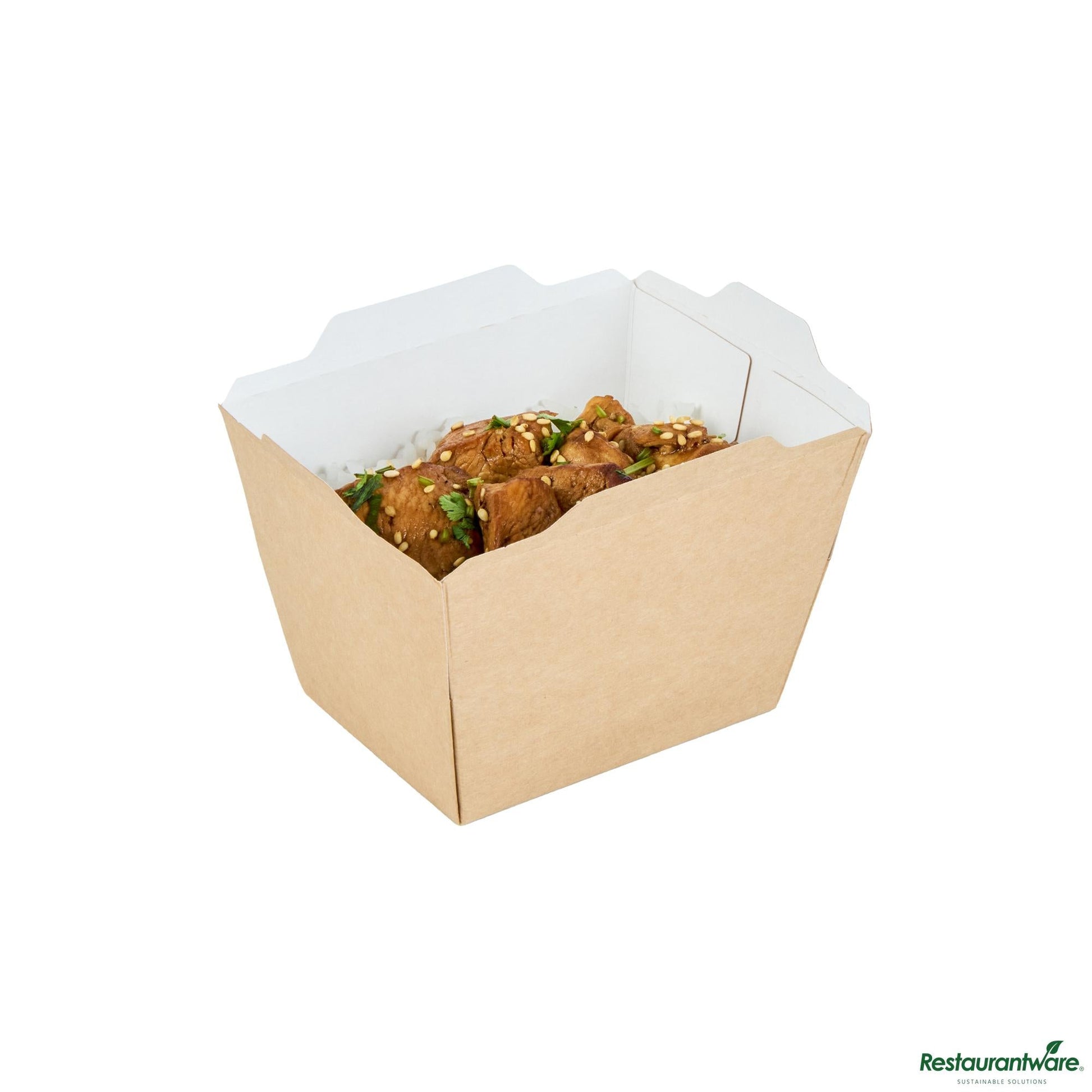 Wholesale Restaurantware Cafe Vision 17 Oz Rectangle Kraft Paper Small Click Lock Container - 4 1/4" X 3 1/4" X 2 3/4"- Bulk