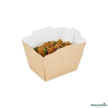 Wholesale Restaurantware Cafe Vision 17 Oz Rectangle Kraft Paper Small Click Lock Container - 4 1/4" X 3 1/4" X 2 3/4"- Bulk