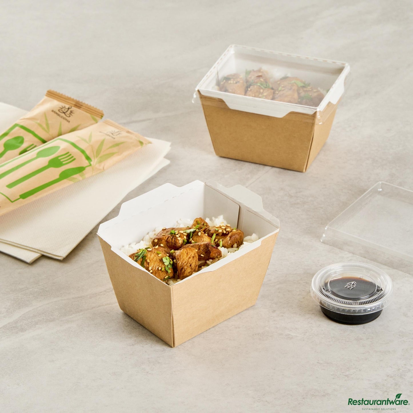 Wholesale Restaurantware Cafe Vision 17 Oz Rectangle Kraft Paper Small Click Lock Container - 4 1/4" X 3 1/4" X 2 3/4"- Bulk