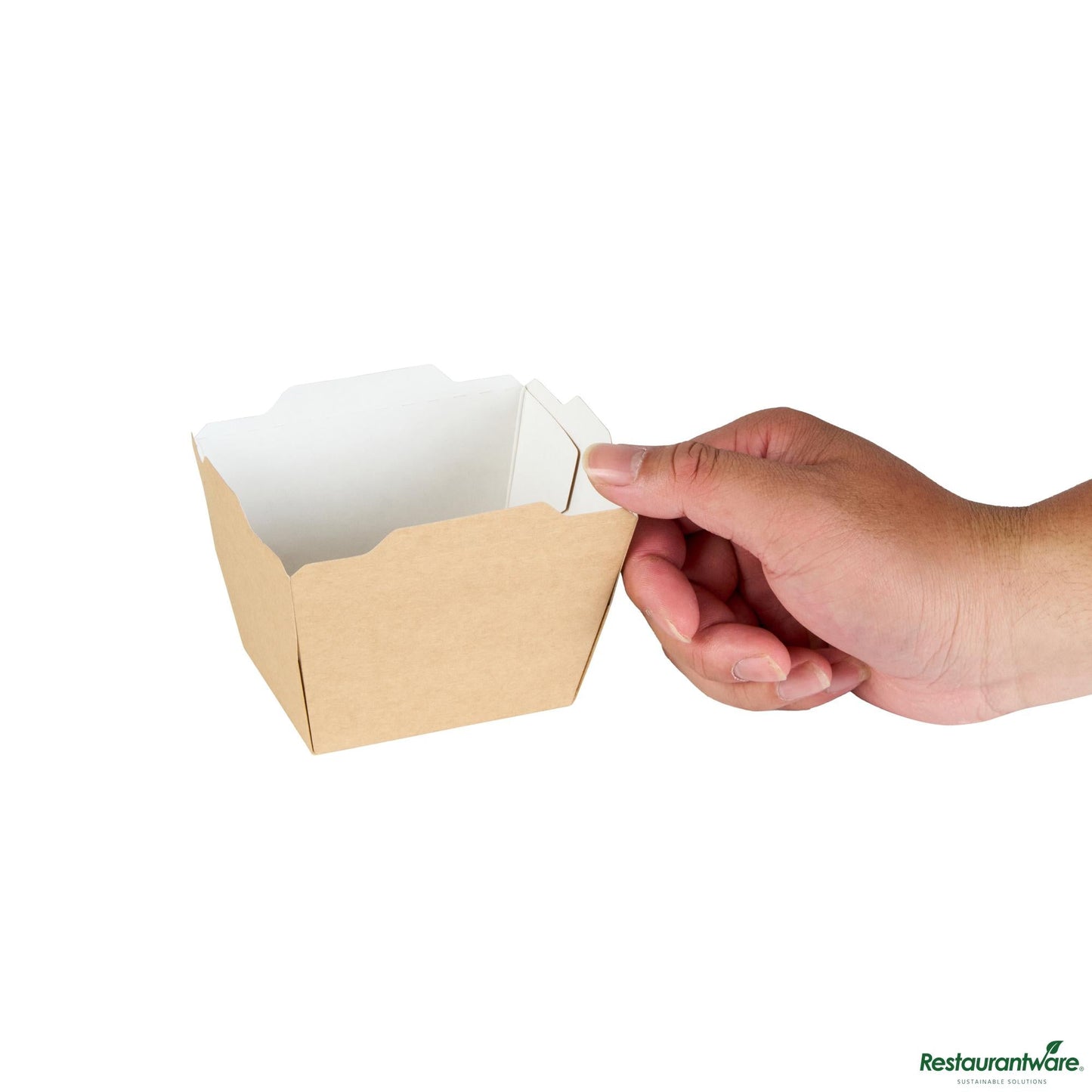 Wholesale Restaurantware Cafe Vision 17 Oz Rectangle Kraft Paper Small Click Lock Container - 4 1/4" X 3 1/4" X 2 3/4"- Bulk
