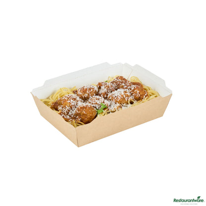 Wholesale Restaurantware Cafe Vision 34 Oz Rectangle Kraft Paper Medium Click Lock Container - 7 1/2" X 5 1/2" X 1 3/4"- Bulk