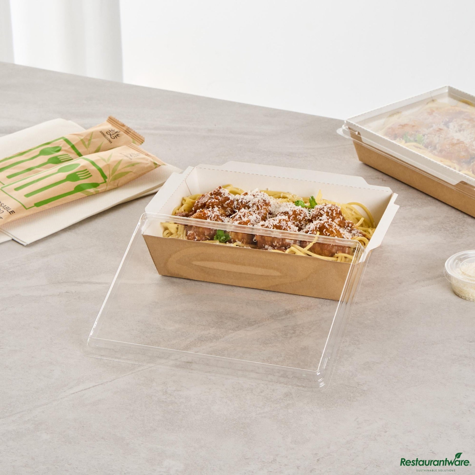 Wholesale Restaurantware Cafe Vision Rectangle Clear Plastic Lid - Fits Medium Click Lock Container- Bulk