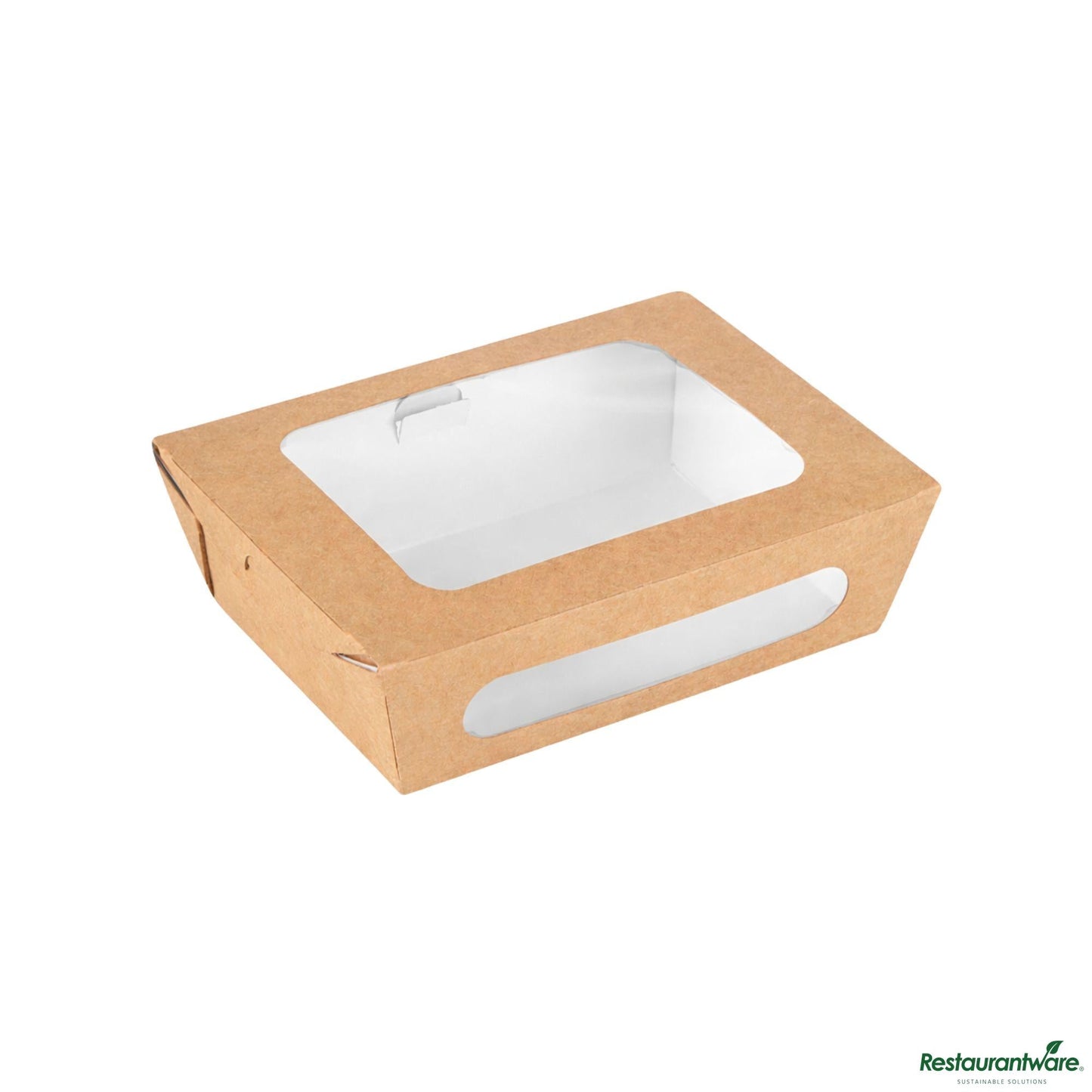 Wholesale Restaurantware Cafe Vision 28 Oz Rectangle Kraft Paper Small Bio Lunch Box - Two Windows - 6 1/4" X 4 3/4" X 2"- Bulk