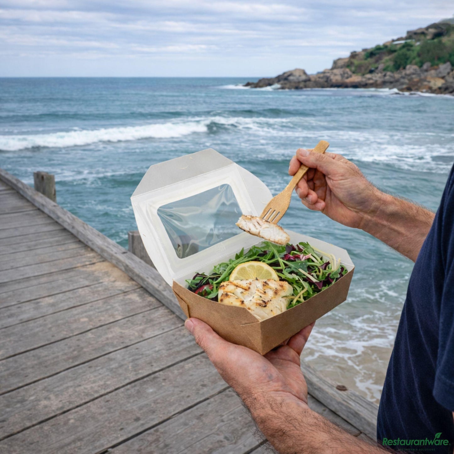Wholesale Restaurantware Cafe Vision 28 Oz Rectangle Kraft Paper Small Bio Lunch Box - Two Windows - 6 1/4" X 4 3/4" X 2"- Bulk