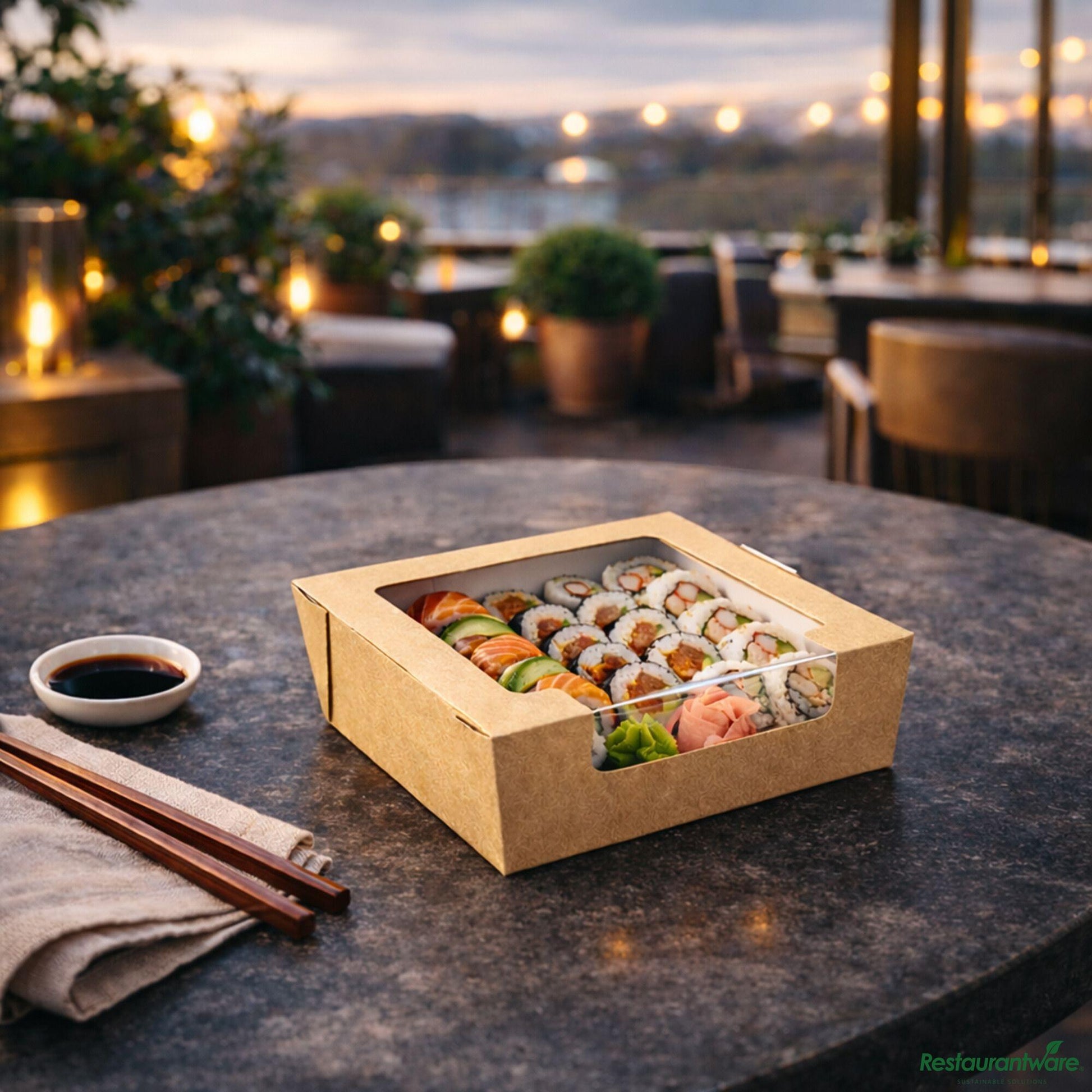 Wholesale Restaurantware Cafe Vision 26 Oz Rectangle Kraft Paper Medium Bio Salad Box - 5 3/4" X 5 3/4" X 1 3/4"- Bulk