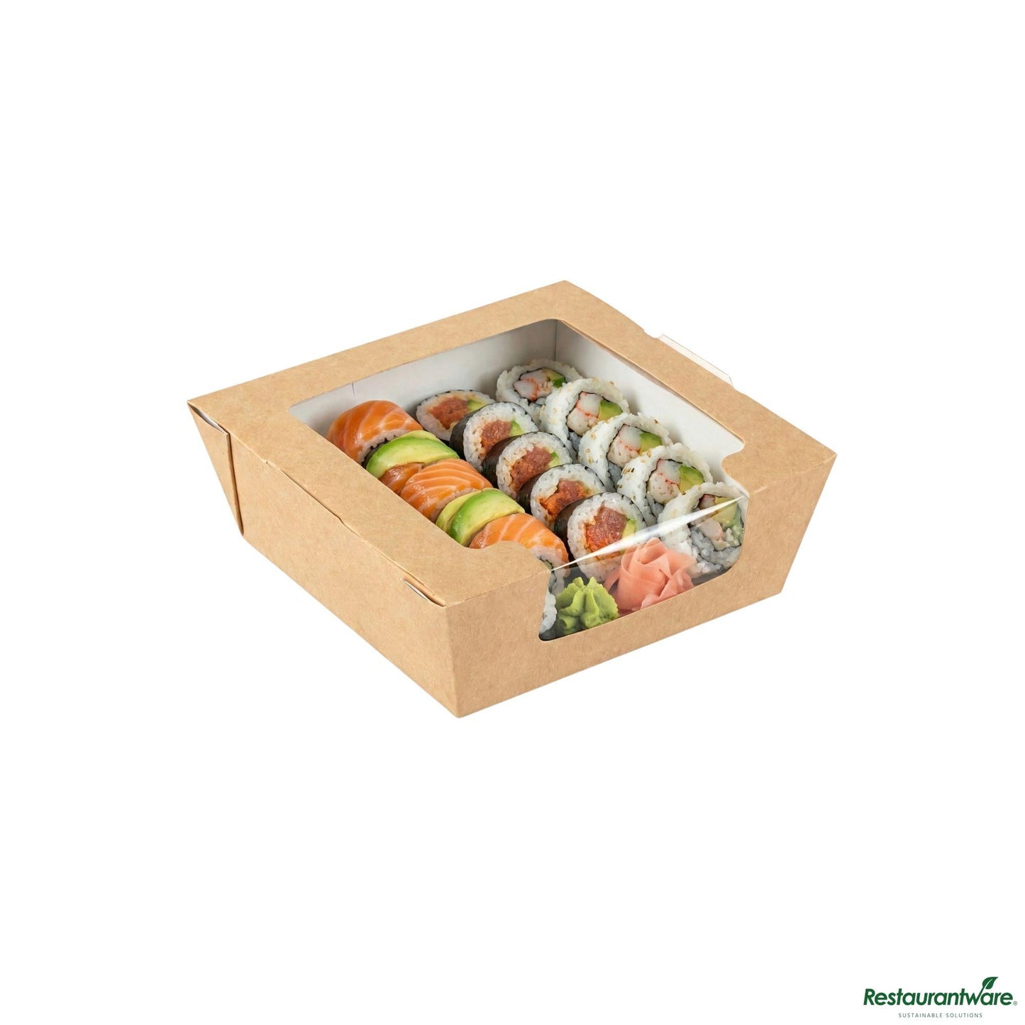 Wholesale Restaurantware Cafe Vision 26 Oz Rectangle Kraft Paper Medium Bio Salad Box - 5 3/4" X 5 3/4" X 1 3/4"- Bulk