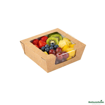 Wholesale Restaurantware Cafe Vision 26 Oz Rectangle Kraft Paper Medium Bio Salad Box - 5 3/4" X 5 3/4" X 1 3/4"- Bulk