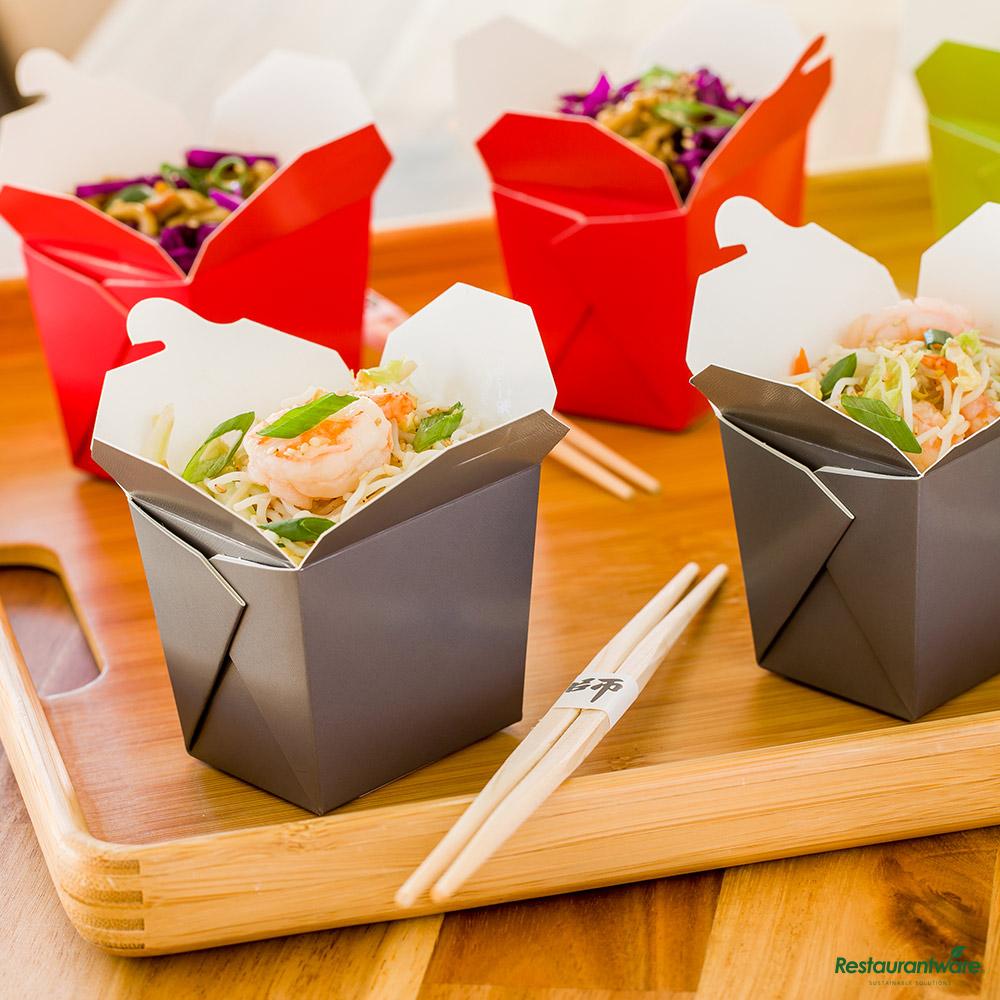Wholesale Restaurantware Bio Tek 8 Oz Square Gray Paper Noodle Take Out Container - 2 3/4" X 2 1/4" X 2 1/2"- Bulk