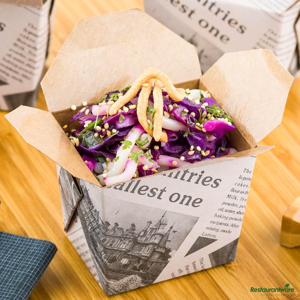 Wholesale Restaurantware Bio Tek 8 Oz Square Newsprint Paper Noodle Take Out Container - 2 3/4" X 2 1/4" X 2 1/2"- Bulk