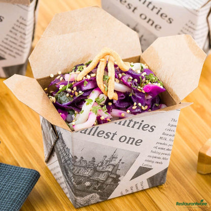 Wholesale Restaurantware Bio Tek 8 Oz Square Newsprint Paper Noodle Take Out Container - 2 3/4" X 2 1/4" X 2 1/2"- Bulk