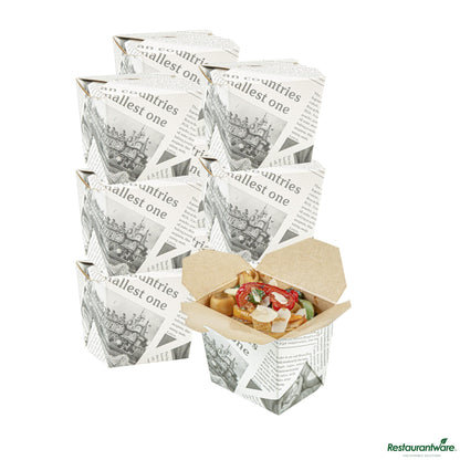 Wholesale Restaurantware Bio Tek 8 Oz Square Newsprint Paper Noodle Take Out Container - 2 3/4" X 2 1/4" X 2 1/2"- Bulk