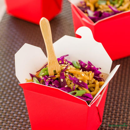 Wholesale Restaurantware 8 Oz Square Red Paper Noodle Take Out Container - 2.8" X 2.2" X 2.5"- Bulk