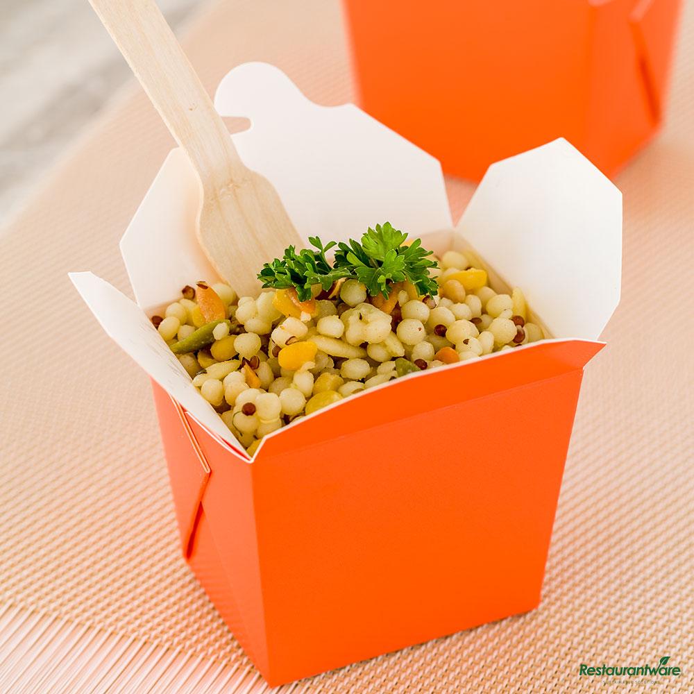 Wholesale Restaurantware Bio Tek 8 Oz Square Tangerine Orange Paper Noodle Take Out Container - 2 3/4" X 2 1/4" X 2 1/2"- Bulk