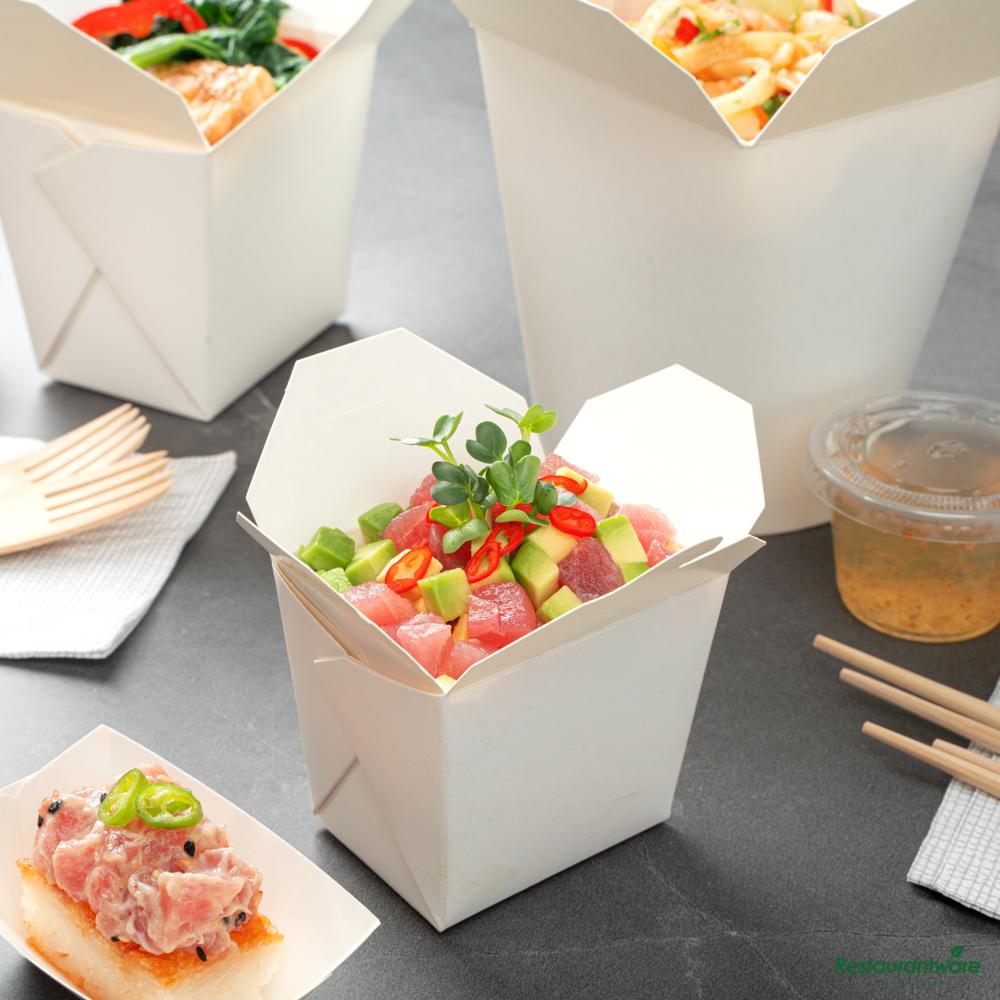 Wholesale Restaurantware Bio Tek 8 Oz Square White Paper Noodle Take Out Container - 2 3/4" X 2 1/4" X 2 1/2"- Bulk